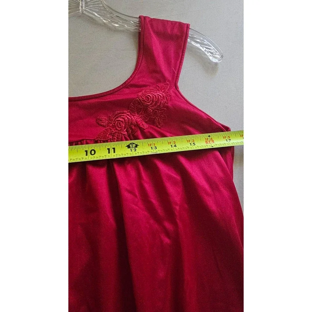 Vintage Lorraine Red Nightgown & Robe S Rose Embroidery Satin Nylon Made in USA